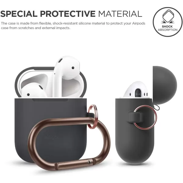 elago Silicone Case with Keychain Compatible with Apple AirPods Case 1 amp 2 Front LED Visible Supports Wireless Charging Protective Silicone Pastel GreenDark Grey