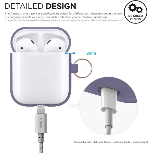 elago Silicone Case with Keychain Compatible with Apple AirPods Case 1 amp 2 Front LED Visible Supports Wireless Charging Protective Silicone Pastel GreenLavender Grey