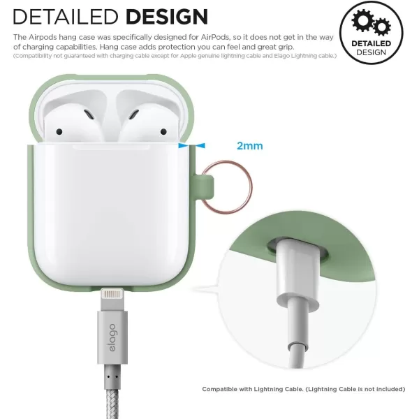 elago Silicone Case with Keychain Compatible with Apple AirPods Case 1 amp 2 Front LED Visible Supports Wireless Charging Protective Silicone Pastel GreenPastel Green