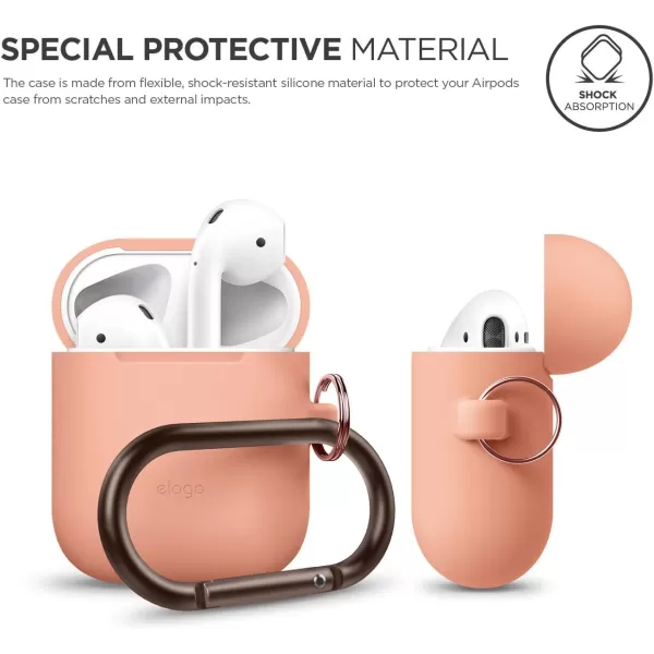 elago Silicone Case with Keychain Compatible with Apple AirPods Case 1 amp 2 Front LED Visible Supports Wireless Charging Protective Silicone Pastel GreenPeach