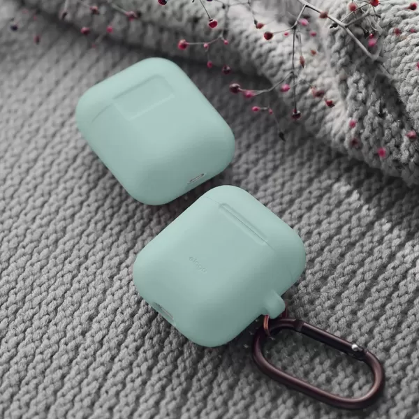 elago Silicone Case with Keychain Compatible with Apple AirPods Case 1 amp 2 Front LED Visible Supports Wireless Charging Protective Silicone Pastel GreenMint