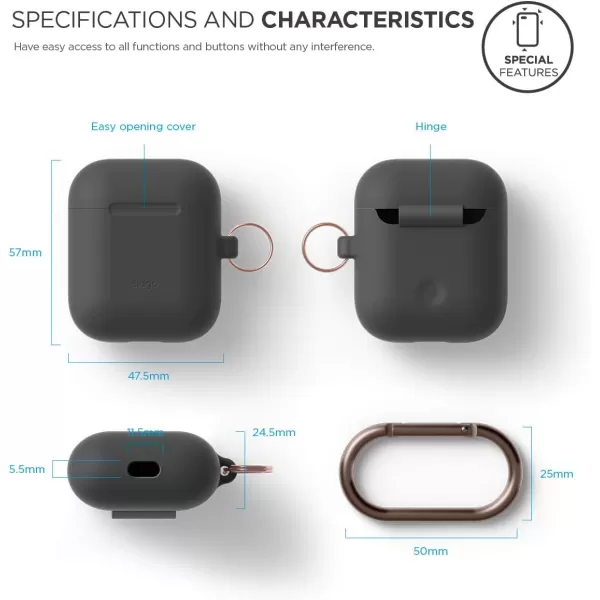 elago Silicone Case with Keychain Compatible with Apple AirPods Case 1 amp 2 Front LED Visible Supports Wireless Charging Protective Silicone Pastel GreenDark Grey