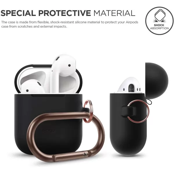 elago Silicone Case with Keychain Compatible with Apple AirPods Case 1 amp 2 Front LED Visible Supports Wireless Charging Protective Silicone Pastel GreenBlack