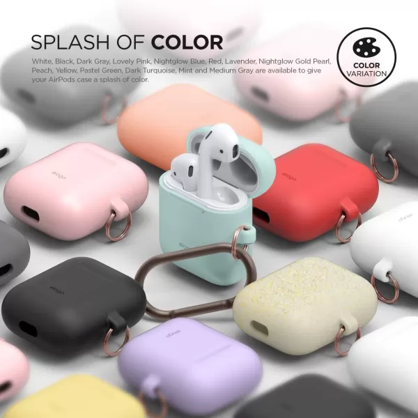 elago Silicone Case with Keychain Compatible with Apple AirPods Case 1 amp 2 Front LED Visible Supports Wireless Charging Protective Silicone Pastel GreenMint