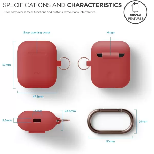 elago Silicone Case with Keychain Compatible with Apple AirPods Case 1 amp 2 Front LED Visible Supports Wireless Charging Protective Silicone Pastel GreenRed