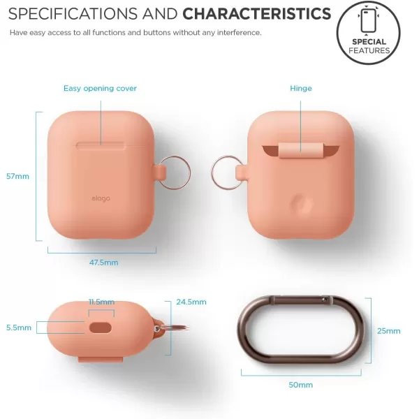 elago Silicone Case with Keychain Compatible with Apple AirPods Case 1 amp 2 Front LED Visible Supports Wireless Charging Protective Silicone Pastel GreenPeach