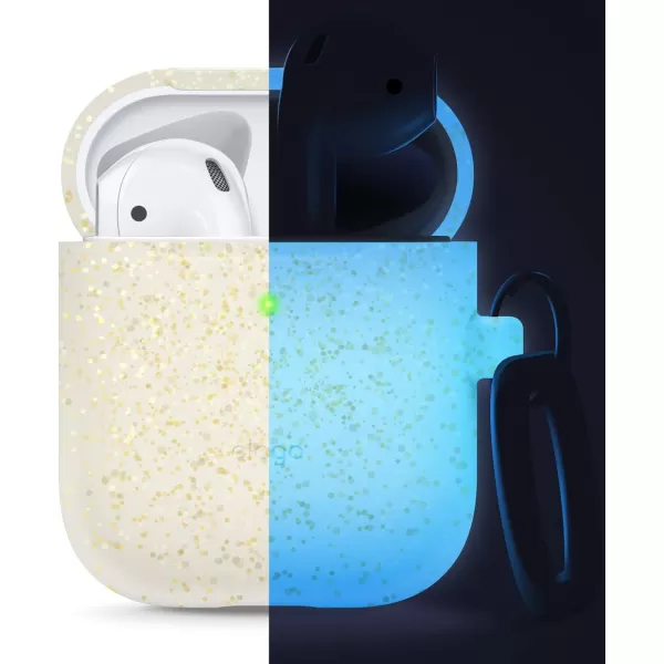 elago Silicone Case with Keychain Compatible with Apple AirPods Case 1 amp 2 Front LED Visible Supports Wireless Charging Protective Silicone Pastel GreenNightglow Gold Pearl