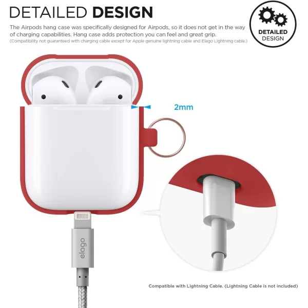elago Silicone Case with Keychain Compatible with Apple AirPods Case 1 amp 2 Front LED Visible Supports Wireless Charging Protective Silicone Pastel GreenRed