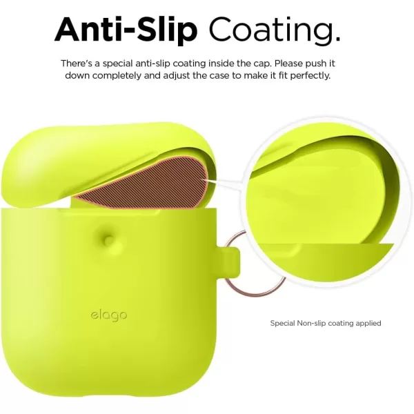 elago Silicone Case with Keychain Compatible with Apple AirPods Case 1 amp 2 Front LED Visible Supports Wireless Charging Protective Silicone Pastel GreenNeon Yellow