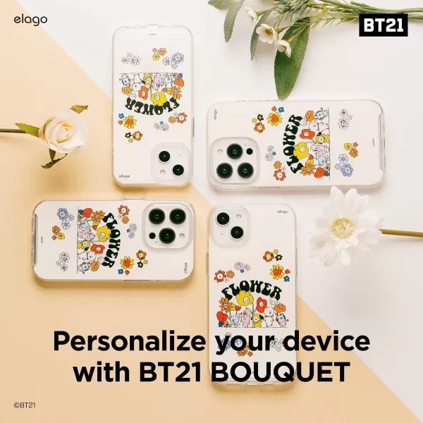 elago l BT21 Flowers Hybrid Case Compatible with iPhone 14 61 inch Durable Full Body Protection Raised Lip Screen amp Camera Protection Official Merchandise Flower BouquetFlower Friends