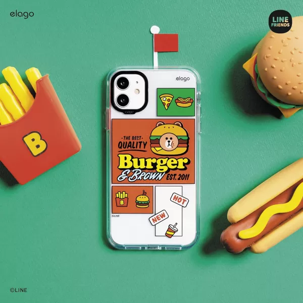 elago l LINE Friends Burger Time Hybrid Case Compatible with iPhone 11 61 inch Durable Full Body Protection Raised Lip Screen amp Camera Protection Official Merchandise CONYBROWN