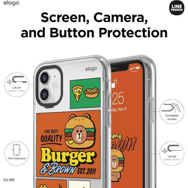 elago l LINE Friends Burger Time Hybrid Case Compatible with iPhone 11 61 inch Durable Full Body Protection Raised Lip Screen amp Camera Protection Official Merchandise CONYBROWN