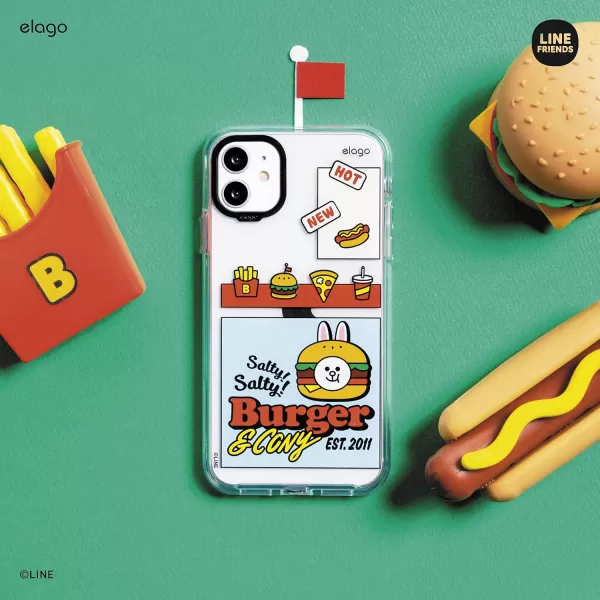 elago l LINE Friends Burger Time Hybrid Case Compatible with iPhone 11 61 inch Durable Full Body Protection Raised Lip Screen amp Camera Protection Official Merchandise CONYCONY