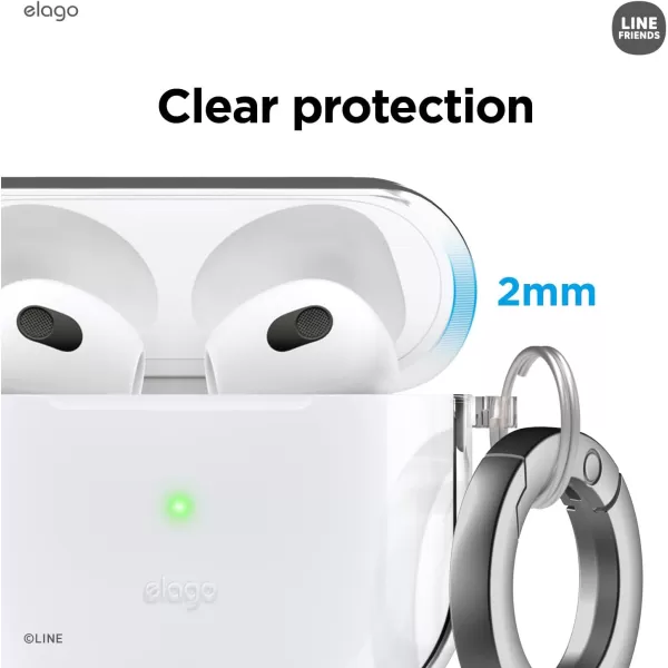 elago l LINE Friends minini Clear Case with Keychain Compatible with AirPods Pro Durable Full Body Protection Reduced Yellowing Reduced smudging Official Merchandise ConfettiConfetti