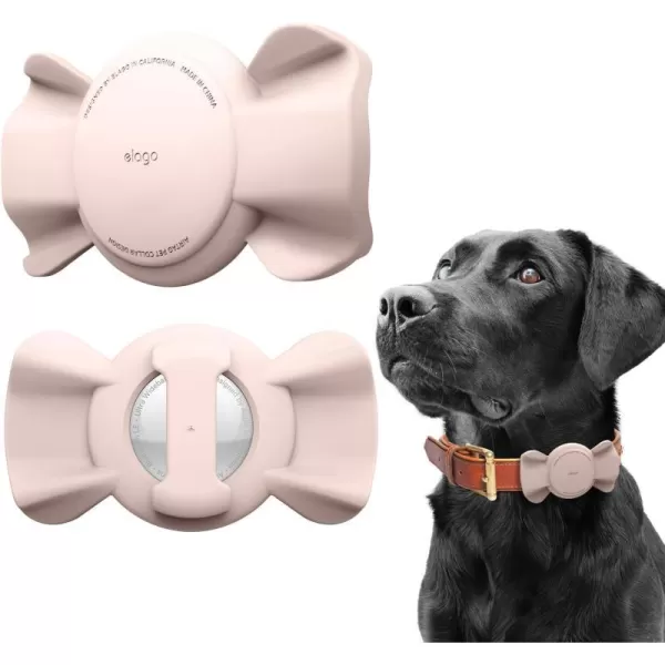 elago Airtag Pet Collar Ribbon Case Compatible with Apple AirTag  Drop Protection Keychain Cute Design Track Dogs Keys Backpacks Purses Tracking Device Not Included StoneSand Pink