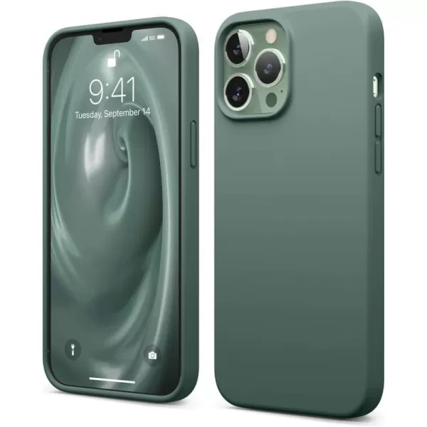 elago Compatible with iPhone 13 Pro Max Case Liquid Silicone Case Full Body Screen Camera Protective Cover Shockproof Slim Phone Case AntiScratch Soft Microfiber Lining 67 inch StoneMidnight Green