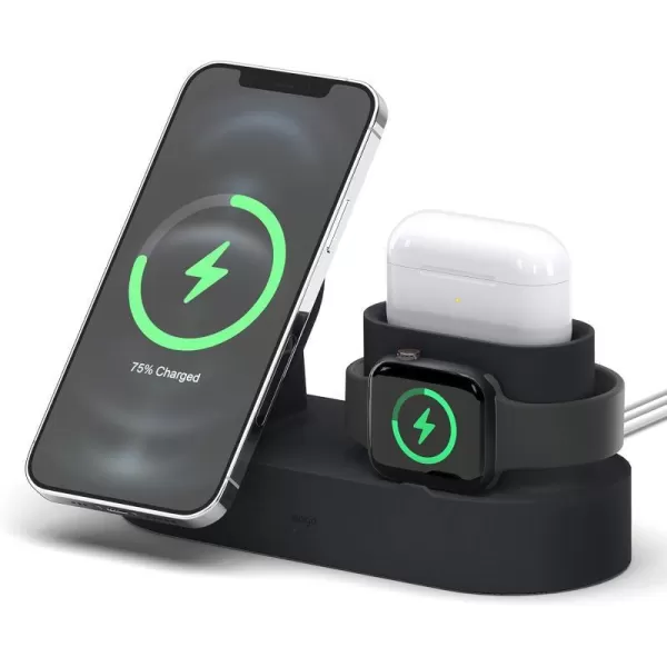 elago MS Charging Station 2  Compatible with iPhone 15 iPhone 14 MagSafe Charger iPhone 13 iPhone 12 AirPods Pro 2 AirPods Pro and All Apple Watch Series Gray Charging Cables Not IncludedBlack