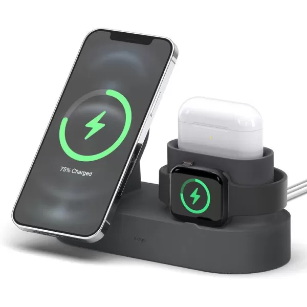 elago MS Charging Station 2  Compatible with iPhone 15 iPhone 14 MagSafe Charger iPhone 13 iPhone 12 AirPods Pro 2 AirPods Pro and All Apple Watch Series Gray Charging Cables Not IncludedDark Gray