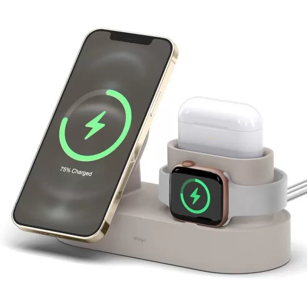 elago MS Charging Station 2  Compatible with iPhone 15 iPhone 14 MagSafe Charger iPhone 13 iPhone 12 AirPods Pro 2 AirPods Pro and All Apple Watch Series Gray Charging Cables Not IncludedStone