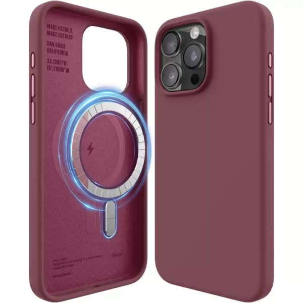 elago Magnetic Silicone Case Compatible with iPhone 15 Pro Case 61 Inch Compatible with All MagSafe Accessories  Builtin Magnets Soft Grip Silicone Shockproof BurgundyiPhone 15 Pro Max Burgundy