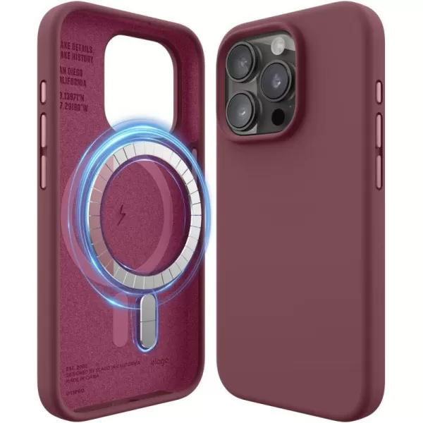 elago Magnetic Silicone Case Compatible with iPhone 15 Pro Case 61 Inch Compatible with All MagSafe Accessories  Builtin Magnets Soft Grip Silicone Shockproof BurgundyiPhone 15 Pro Burgundy