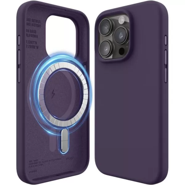 elago Magnetic Silicone Case Compatible with iPhone 15 Pro Case 61 Inch Compatible with All MagSafe Accessories  Builtin Magnets Soft Grip Silicone Shockproof BurgundyiPhone 15 Pro Deep Purple