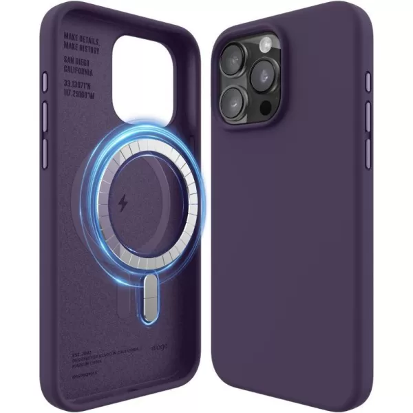 elago Magnetic Silicone Case Compatible with iPhone 15 Pro Case 61 Inch Compatible with All MagSafe Accessories  Builtin Magnets Soft Grip Silicone Shockproof BurgundyiPhone 15 Pro Max Deep Purple