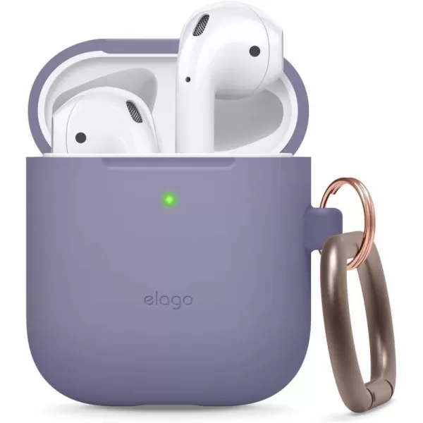 elago Silicone Case with Keychain Compatible with Apple AirPods Case 1 amp 2 Front LED Visible Supports Wireless Charging Protective Silicone Pastel GreenLavender Grey