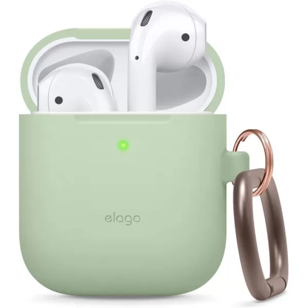 elago Silicone Case with Keychain Compatible with Apple AirPods Case 1 amp 2 Front LED Visible Supports Wireless Charging Protective Silicone Pastel GreenPastel Green