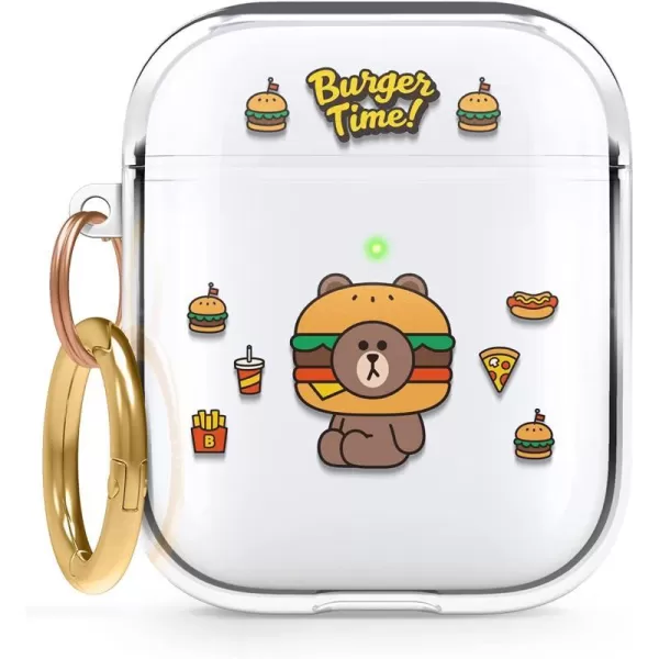 elago l LINE Friends Burger Time Clear Case Compatible with AirPods 1amp2 Durable Full Body Protection Reduced Yellowing Reduced smudging Official Merchandise CONYBROWN