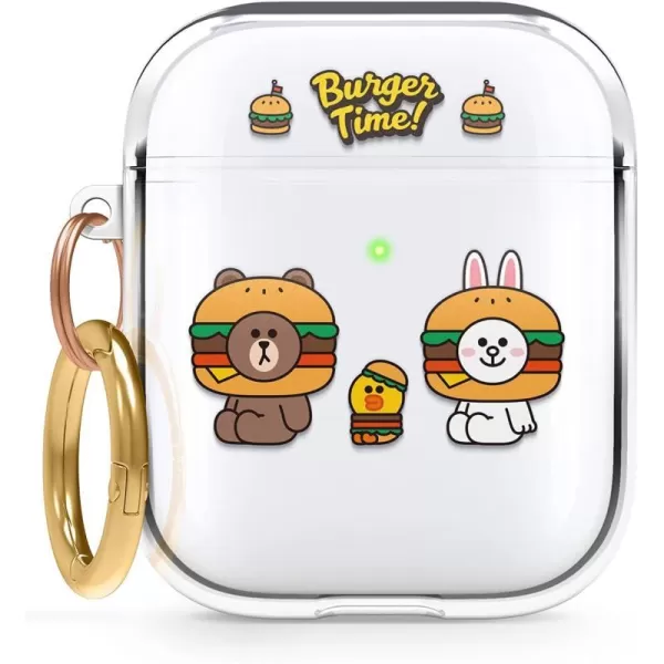 elago l LINE Friends Burger Time Clear Case Compatible with AirPods 1amp2 Durable Full Body Protection Reduced Yellowing Reduced smudging Official Merchandise CONYALL