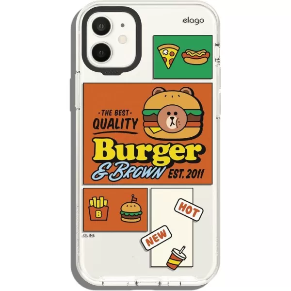 elago l LINE Friends Burger Time Hybrid Case Compatible with iPhone 11 61 inch Durable Full Body Protection Raised Lip Screen amp Camera Protection Official Merchandise CONYBROWN