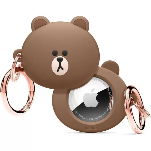 elago l LINE Friends Silicone Case Compatible with Apple AirTag Tracker  Full Protection Keychain Included Slim and Simple Design ScratchFree Drop Protection Official Merchandise BrownBROWN