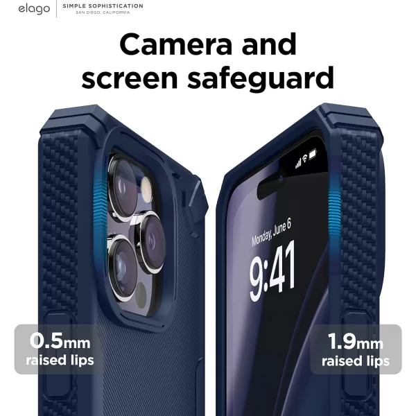 elago Armor Compatible with iPhone 14 Pro Case 61 Inch  US Military Grade Drop Protection HeavyDuty Protective Case Carbon Fiber Texture Tough Rugged Design Shockproof Bumper Cover BlackJean Indigo