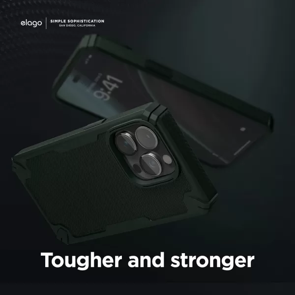 elago Armor Compatible with iPhone 14 Pro Case 61 Inch  US Military Grade Drop Protection HeavyDuty Protective Case Carbon Fiber Texture Tough Rugged Design Shockproof Bumper Cover BlackDark Green