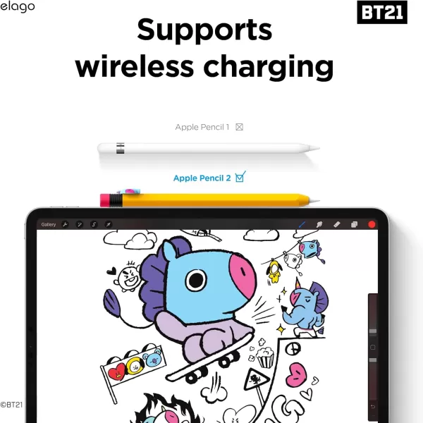 elago BT21 Classic Pencil Case Compatible with Apple Pencil 2nd Generation Durable Silicone Cover Protective Holder Compatible with Magnetic Charging and Double Tap Official Merchandise SHOOKYMANG