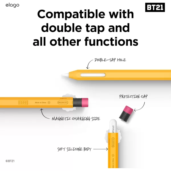 elago BT21 Classic Pencil Case Compatible with Apple Pencil 2nd Generation Durable Silicone Cover Protective Holder Compatible with Magnetic Charging and Double Tap Official Merchandise SHOOKYRJ