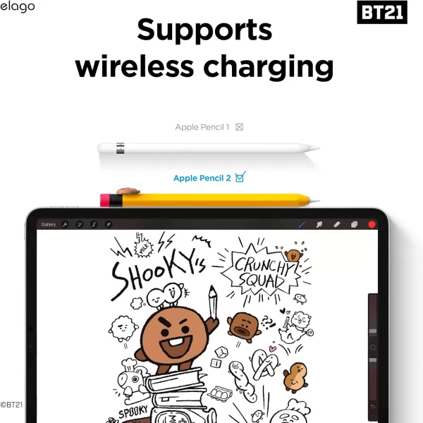 elago BT21 Classic Pencil Case Compatible with Apple Pencil 2nd Generation Durable Silicone Cover Protective Holder Compatible with Magnetic Charging and Double Tap Official Merchandise SHOOKYSHOOKY