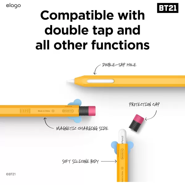 elago BT21 Classic Pencil Case Compatible with Apple Pencil 2nd Generation Durable Silicone Cover Protective Holder Compatible with Magnetic Charging and Double Tap Official Merchandise SHOOKYKOYA