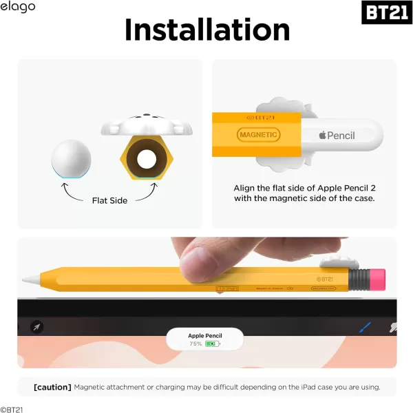 elago BT21 Classic Pencil Case Compatible with Apple Pencil 2nd Generation Durable Silicone Cover Protective Holder Compatible with Magnetic Charging and Double Tap Official Merchandise SHOOKYRJ