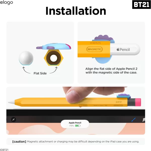 elago BT21 Classic Pencil Case Compatible with Apple Pencil 2nd Generation Durable Silicone Cover Protective Holder Compatible with Magnetic Charging and Double Tap Official Merchandise SHOOKYMANG