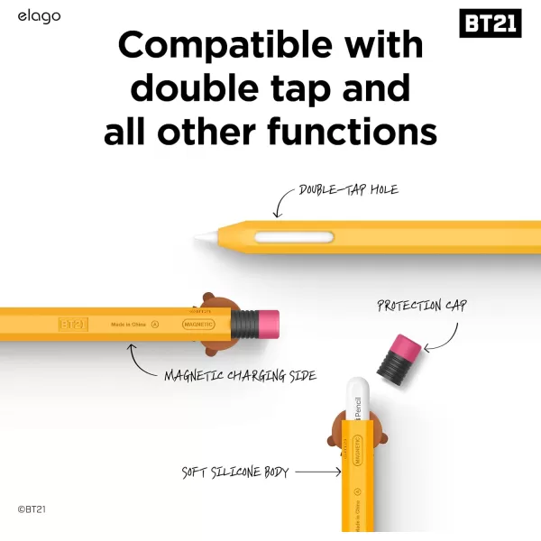 elago BT21 Classic Pencil Case Compatible with Apple Pencil 2nd Generation Durable Silicone Cover Protective Holder Compatible with Magnetic Charging and Double Tap Official Merchandise SHOOKYSHOOKY