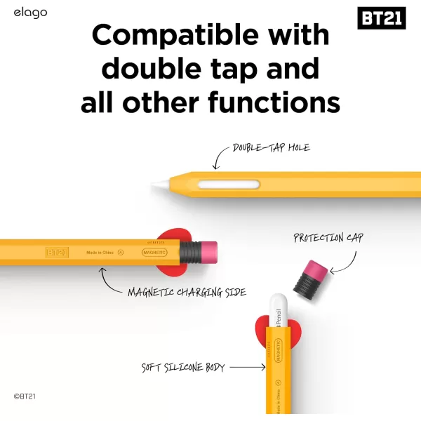 elago BT21 Classic Pencil Case Compatible with Apple Pencil 2nd Generation Durable Silicone Cover Protective Holder Compatible with Magnetic Charging and Double Tap Official Merchandise SHOOKYTATA