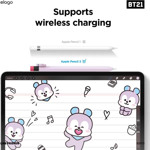 elago BT21 Classic Pencil Case Compatible with Apple Pencil 2nd Generation Durable Silicone Cover Protective Holder Compatible with Magnetic Charging and Double Tap Official Merchandise SHOOKYNEW MANG