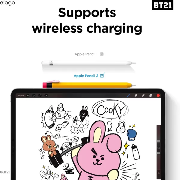 elago BT21 Classic Pencil Case Compatible with Apple Pencil 2nd Generation Durable Silicone Cover Protective Holder Compatible with Magnetic Charging and Double Tap Official Merchandise SHOOKYCOOKY