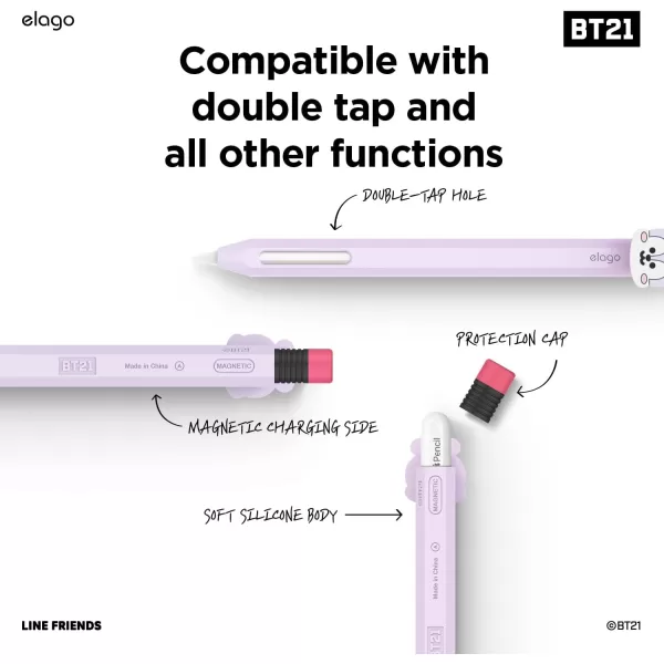 elago BT21 Classic Pencil Case Compatible with Apple Pencil 2nd Generation Durable Silicone Cover Protective Holder Compatible with Magnetic Charging and Double Tap Official Merchandise SHOOKYNEW MANG