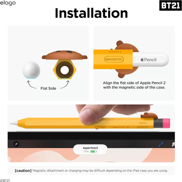 elago BT21 Classic Pencil Case Compatible with Apple Pencil 2nd Generation Durable Silicone Cover Protective Holder Compatible with Magnetic Charging and Double Tap Official Merchandise SHOOKYSHOOKY