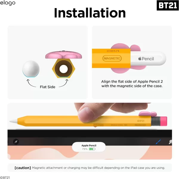 elago BT21 Classic Pencil Case Compatible with Apple Pencil 2nd Generation Durable Silicone Cover Protective Holder Compatible with Magnetic Charging and Double Tap Official Merchandise SHOOKYCOOKY