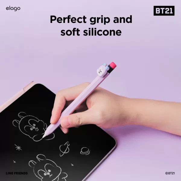 elago BT21 Classic Pencil Case Compatible with Apple Pencil 2nd Generation Durable Silicone Cover Protective Holder Compatible with Magnetic Charging and Double Tap Official Merchandise SHOOKYNEW MANG