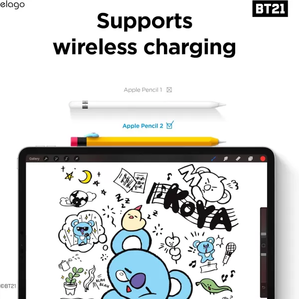 elago BT21 Classic Pencil Case Compatible with Apple Pencil 2nd Generation Durable Silicone Cover Protective Holder Compatible with Magnetic Charging and Double Tap Official Merchandise SHOOKYKOYA